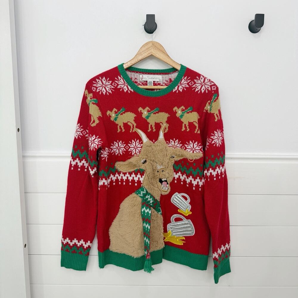 Women’s Joy Sweaters Ugly Christmas Sweater Red Llama Size M